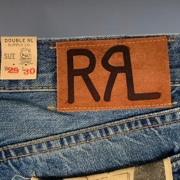 RRL by RALPH LAUREN Size 29 Blue Cotton Distressed Straight Button Fly Jeans - Picture 3 of 10